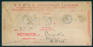 Colorado USA 1898 RUSSELL GULCH Silver Plume RPO TINTIC Utah Reg Cover 89904