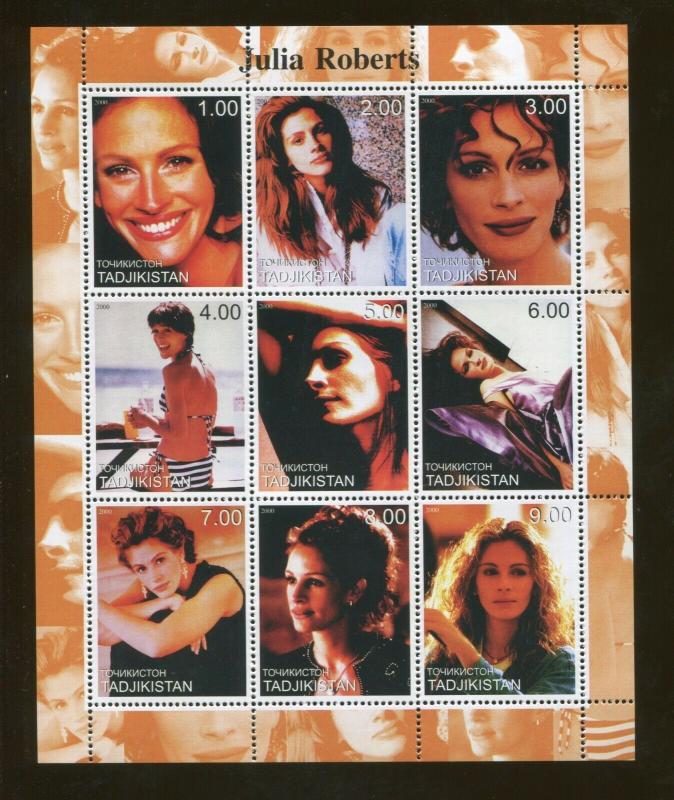 Tajikistan Commemorative Souvenir Stamp Sheet - Actress Julia Roberts