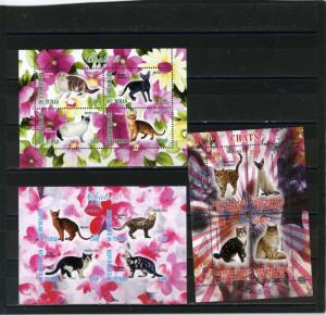 CHAD 2012-2013 FAUNA CATS 3 SHEETS OF 4 STAMPS PERF. & IMPERF.MNH 