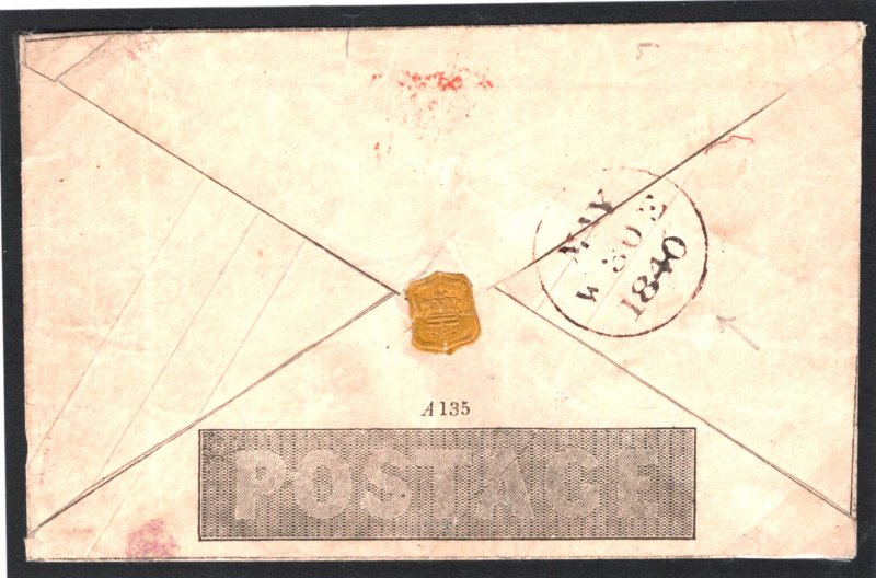 GB 1840 MULREADY *MAY DATE* Envelope Edinburgh MX Cover WAFER SEAL c£1,200- 832a 