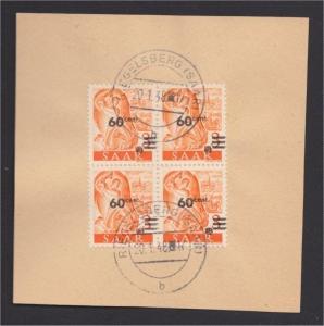 GERMANY SAAR 60 PFENNIG on 3 F BLo4 USED