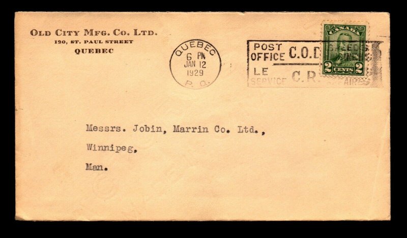 Canada 1929 Old City Mfg. Quebec Cnr Card Cover - L12212