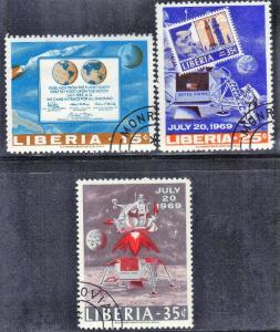 LIBERIA SC# 499-501 SET **MNH**  CTO 1969  MANS FIRST LANDING ON MOON  SEE SCAN