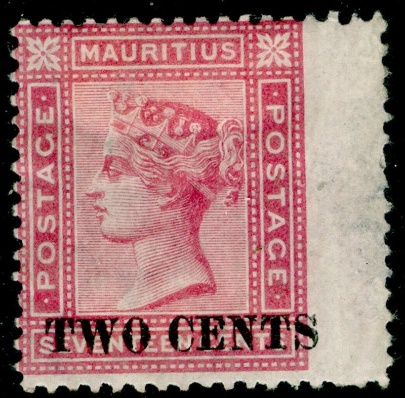 MAURITIUS SG119,  2c on 17c rose, M MINT. Cat £140.