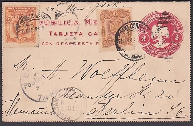 MEXICO 1904 Uprated 2c lettercard used to Germany..........................a2383