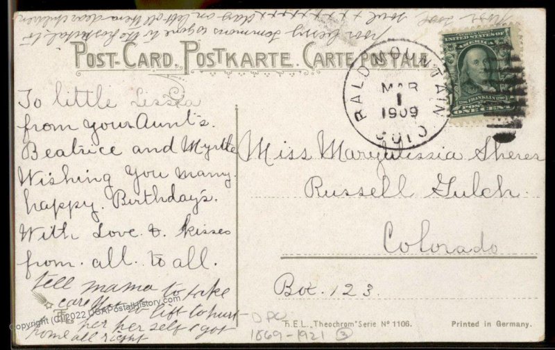 USA 1909 BALD MOUNTAIN Gilpin DPO Colorado Cover Helbock R3 Postcard 94211