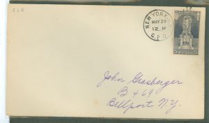 US 628 1926 5c Ericsson Memorial on an uncacheted addressed FDC with a New York GPO, NY cancel