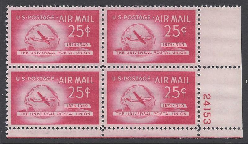 C44 Plate block 15cent UPU Universal Postal Union Boeing Stratocruiser Globe