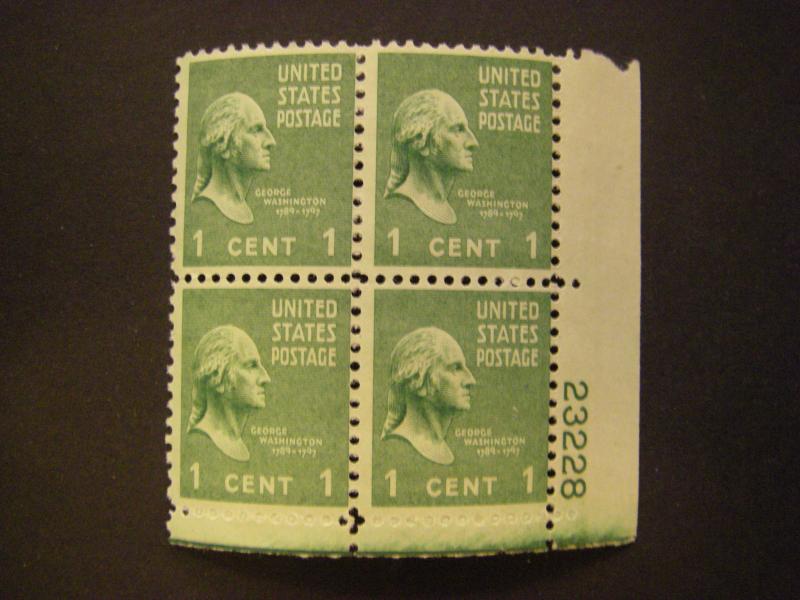 Scott 804, 1c George Washington, PB4 #23228 LR, Prexie MNH Beauty