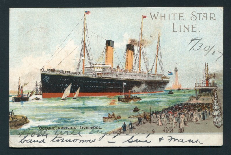 1907 White Star Line Oceanic - Liverpool, England Sea Post to Harrisburg, PA