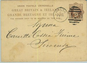 BK0264 - MALTA - Postal History - GB STATIONERY CARD to ITALY  1881