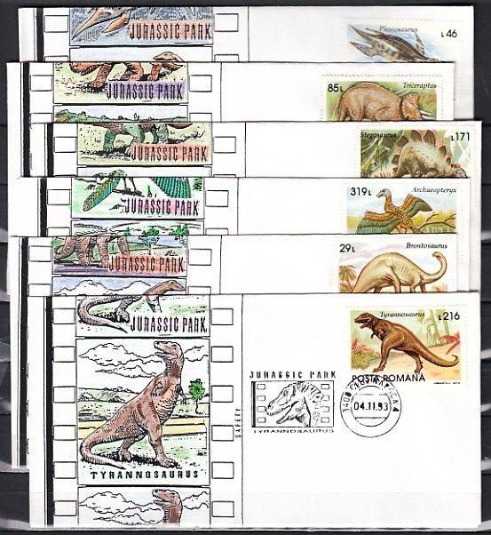 Romania, 1993 issue. 02-07/NOV/93. Dinosaur Cancels on Cachet Covers.