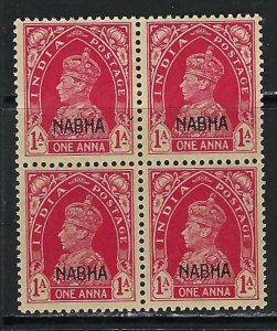 INDIA NABHA 90 MNH BLOCK OF 4 N225