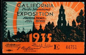 1935 US Admission Ticket California Pacific International Exposition San Diego