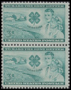 US 1005 The 4-H Clubs 3c vert pair MNH 1952