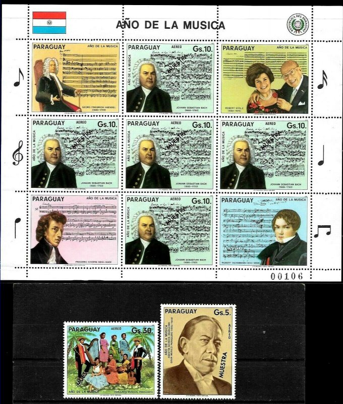 PARAGUAY 1985 MUSIC YEAR J.BACH MS SPECIMEN MUESTRA VARIETY Mi 3860-2,KB