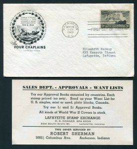 1948 FDC Washington, DC with Indiana Stamp Dealer Advertising Enclosure