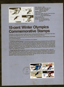 SP475 Winter Olympics, FDC Souvenir Page (#1798a)