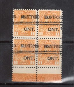 Canada #105f XF/NH Precancel Lathework Block With Full Type D Lathework