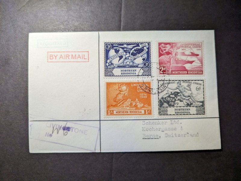 1950 Registered Northern Rhodesia Airmail Cover Livingstone to Berne Switzerland