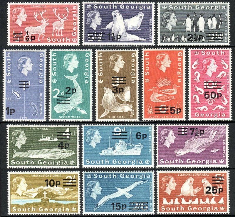 South Georgia 17-30, MNH.Definitive.Surcharged. Map,Penguins,Elephant,Seals,1971