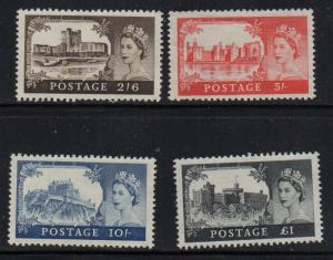 Great Britain Sc 371-74 1959 Hi Value Castles stamp set mint NH