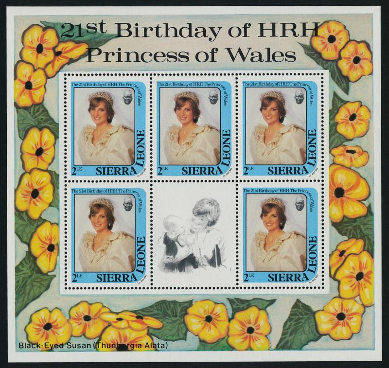 Sierra Leone 533 Sheet MNH Princess Diana 21st Birthday, Flowers