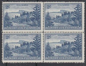 NORFOLK IS 1947-59 Ball Bay 2/- changed colour block of 4 MNH...............N239