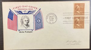 849 Fidelity cachet Martha Washington Coils, Prexie Series FDC 1939