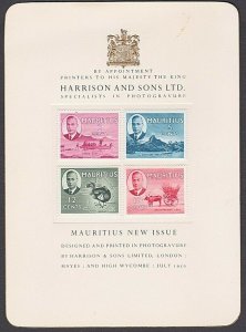 MAURITIUS 1950 Harrison Presentation card with GVI definitives..............V713