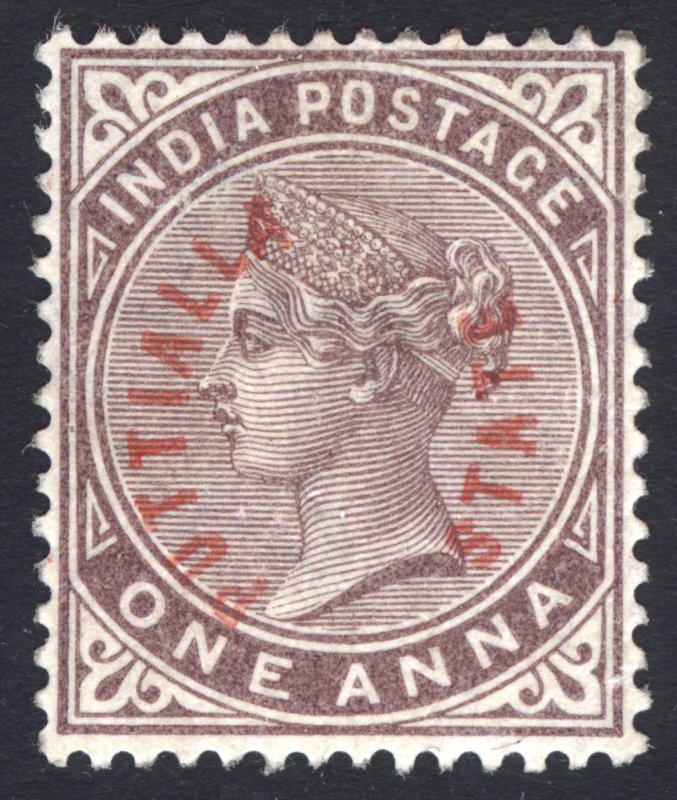 India Patiala 1884 1a Violet Brown Scott 2 SG 2 MVLH Cat $75