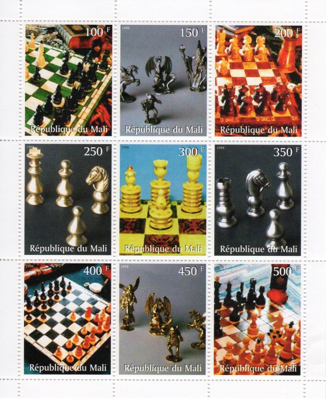 Mali 1998 Chess Pieces Sheetlet (9) Perforated MNH