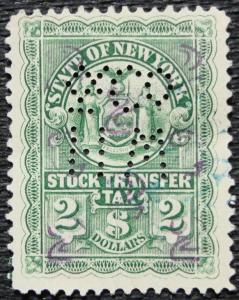 US, New York State Stock Transfer, Used Perfin Single