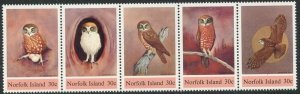 NORFOLK ISLAND Sc#343 1984 Boobook Owl Strip of 5 Complete Set OG Mint NH