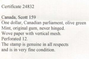 Canada #159 VF/NH **With Certificate**