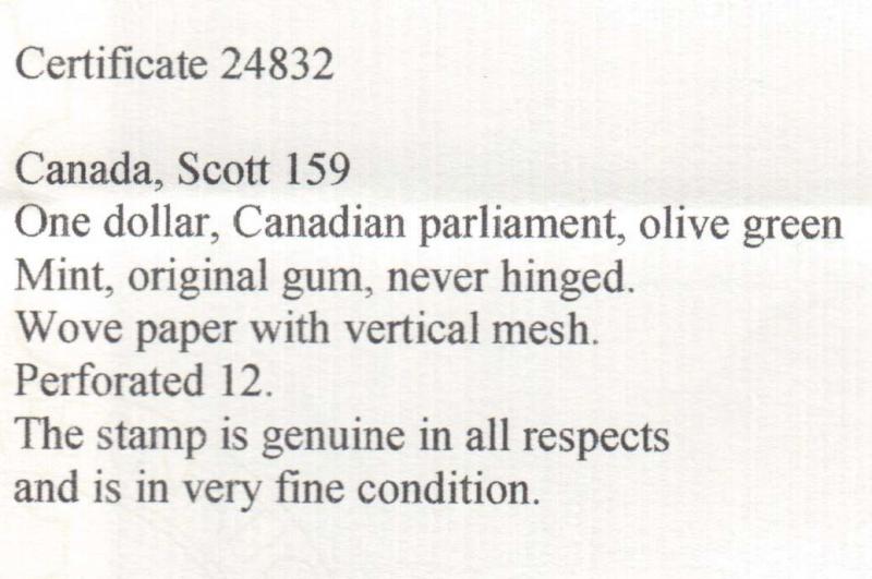 Canada #159 VF/NH **With Certificate**