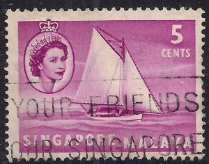 Singapore 1955 - 59 QE2 5ct lombok Sloop used SG 41 ( B851 )