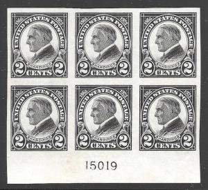 #611 SUPERB LH OG 2¢ HARDING IMPERF PLATE BLOCK OF SIX  (REM #611-423)