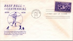 FDC 1939 SC #855 Grimsland Cachet  - Cooperstown, Ny - Single - F77317