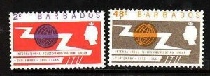 Barbados-Sc#265-6- id9-unused NH Omnibus-QEII set-Omnibus-ITU-1965-