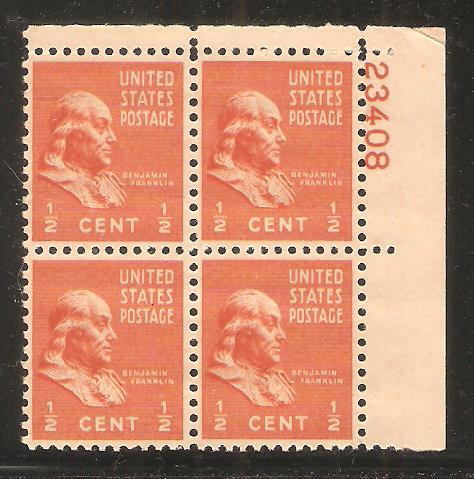 #803 Ben Franklin Plate Block NH #23408