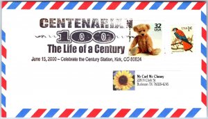 US SPECIAL EVENT COVER POSTMARK CENTENARIAN 100 AT KIRK COLORADO 2000