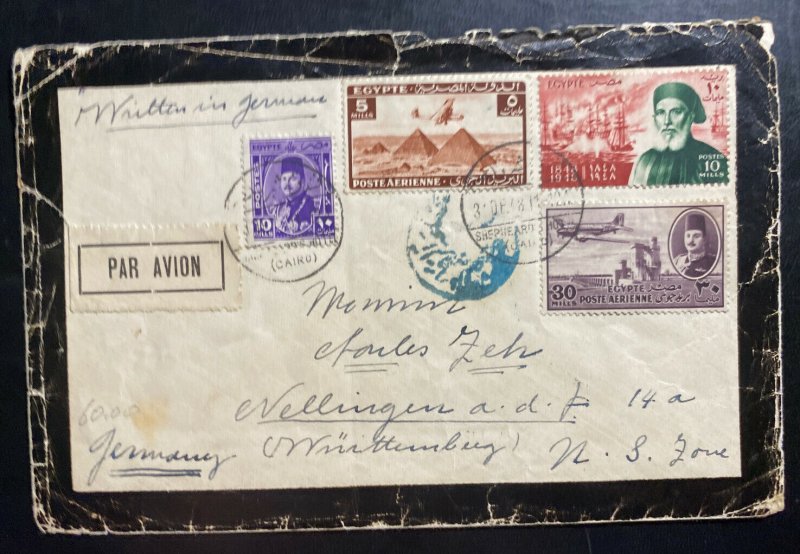 1948 Cairo Egypt Airmail Mourning Cover To Germany Ibrahim Pacha Centenary Stamp 