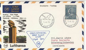 Germany 1970 1st Flight Hamburg-Goteborg-Oslo Slogan Airmail Stamp Cover Rf25873