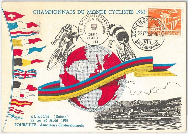 56926 - Switzerland - CYCLING WORLD CHAMPIONSHIPS 1953 postcard - Poursuite