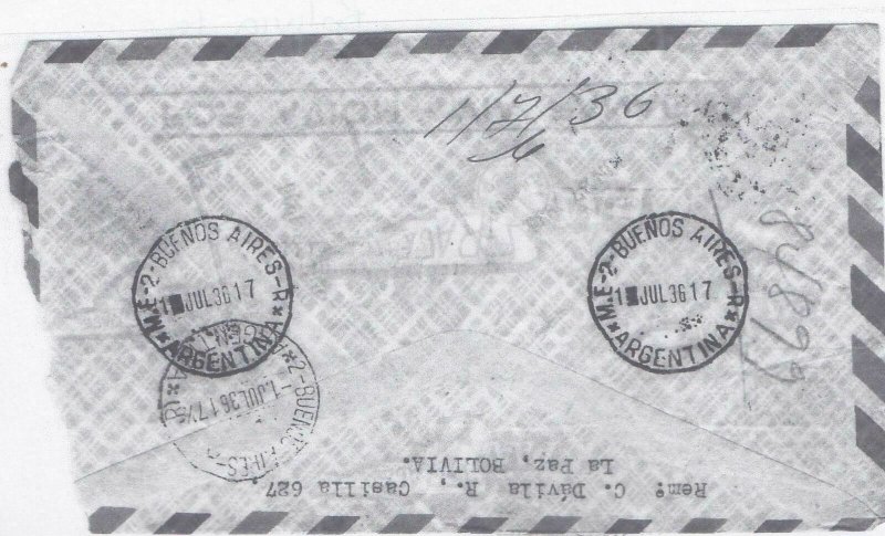 bolivia to buenos aires 1930 stamp cover Ref 9169