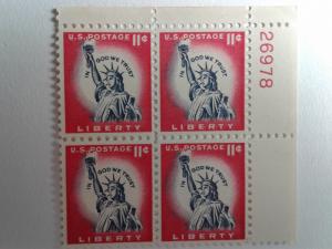 SCOTT # 1044 A PLATE BLOCK GEM GIORI PRESS PRINTING  1961