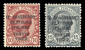 Italy #142A-B Cat$650, 1922 Trieste, 10c and 15c, lightly hinged, 15c with pu...