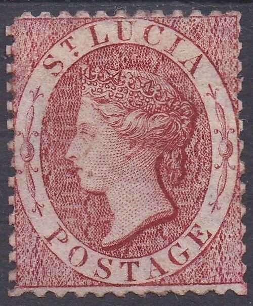 ST LUCIA 1863 QV WMK CROWN CC REVERSED PERF 12.5