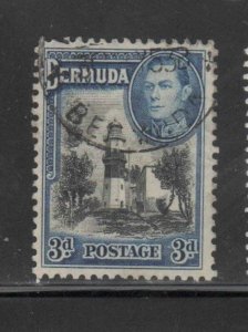 BERMUDA #121 1938 3p KING GEORGE VI & ST. DAVIDS LIGHTHOUSE F-VF USED a